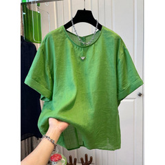 オールドマネースタイルラウンドネックスリム半袖Tシャツレディーストップス年齢軽減ルーズ無地ファッション万能シャツ2025年夏