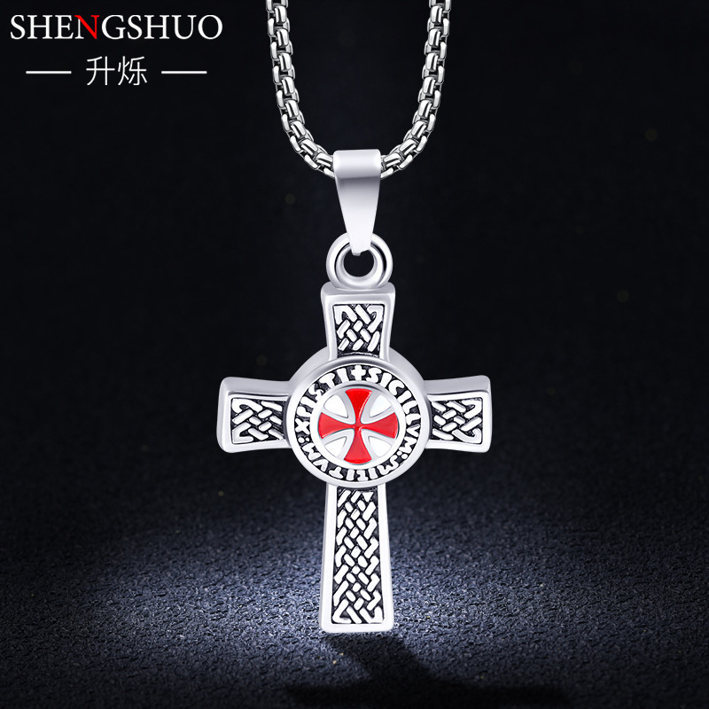 Double-sided cross titanium steel men's necklace stainless steel pendant does not fade European and American jewelry wholesale Joker personality tide