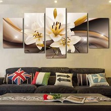 任选百合花居家装饰五联画芯高清喷绘客厅装饰画无框画芯厂家批发