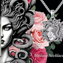 欧美新款个性美杜莎石女哥特式项链 亚马逊新品暗黑玫瑰复古灵蛇