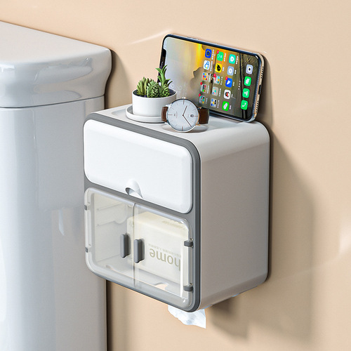 Wall-mounted tissue box without punching, bathroom light luxury transparent storage rack, household storage box, simple paper box, plastic box