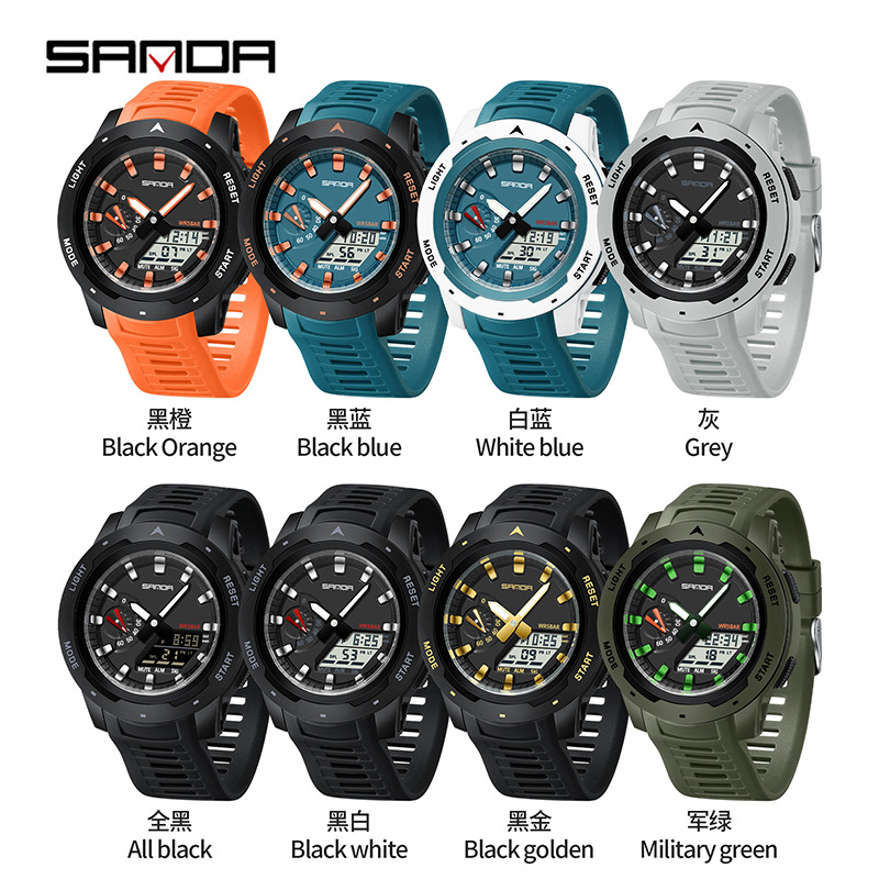 SANDA SANDA 3360 reloj de estudiantes moda multifuncional reloj deportivo al aire libre impermeable reloj electrónico de luz nocturna