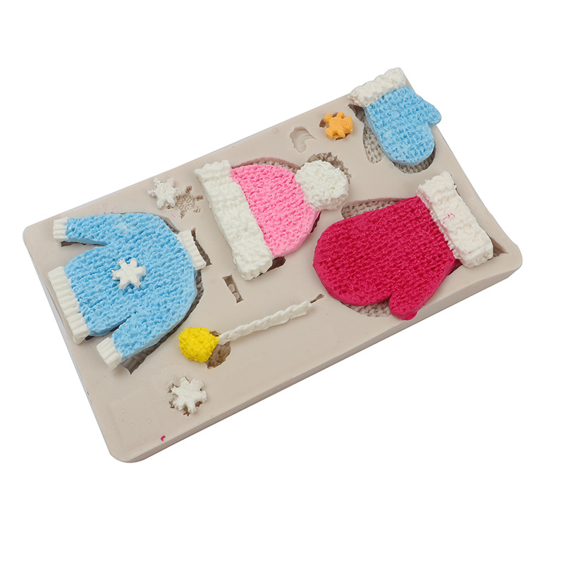 Navidad vestido-up fondant silicona molde Navidad suéter guantes ritmo seco molde de chocolate molde de la torta de hornear