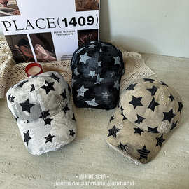 韩版新款五角星棒球帽户外个性涂鸦印花春夏防晒圆顶网红鸭舌帽女