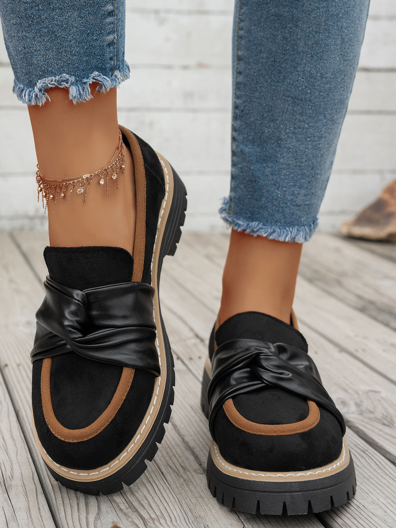 Damen Plateau Loafer Im Britischen Stil Elegante Halbschuhe_voghion.com