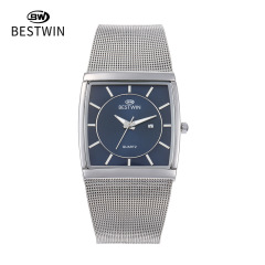 BESTWIN時尚超薄方形手錶男網紅網帶男表石英表wristwatch批發