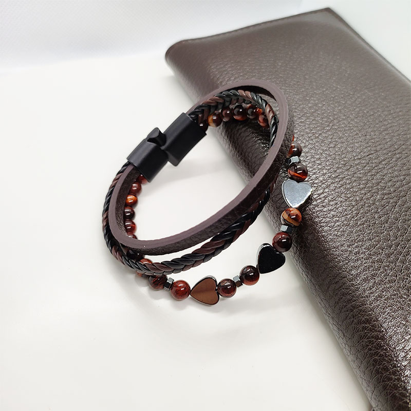 29g Weight Bracelets Classification Leather Rope Chain Material Twisted Rope Chain Chain Type 1 Piece Quantity Holiday, Daily Occasion Alloy, black gallstone Material Heart Shape Pattern All Seasons Season Men's Gender Retro Style Retro Heart Shape Alloy Black Gallstone Men's Bracelets Men Cord & Leather Bracelets 无