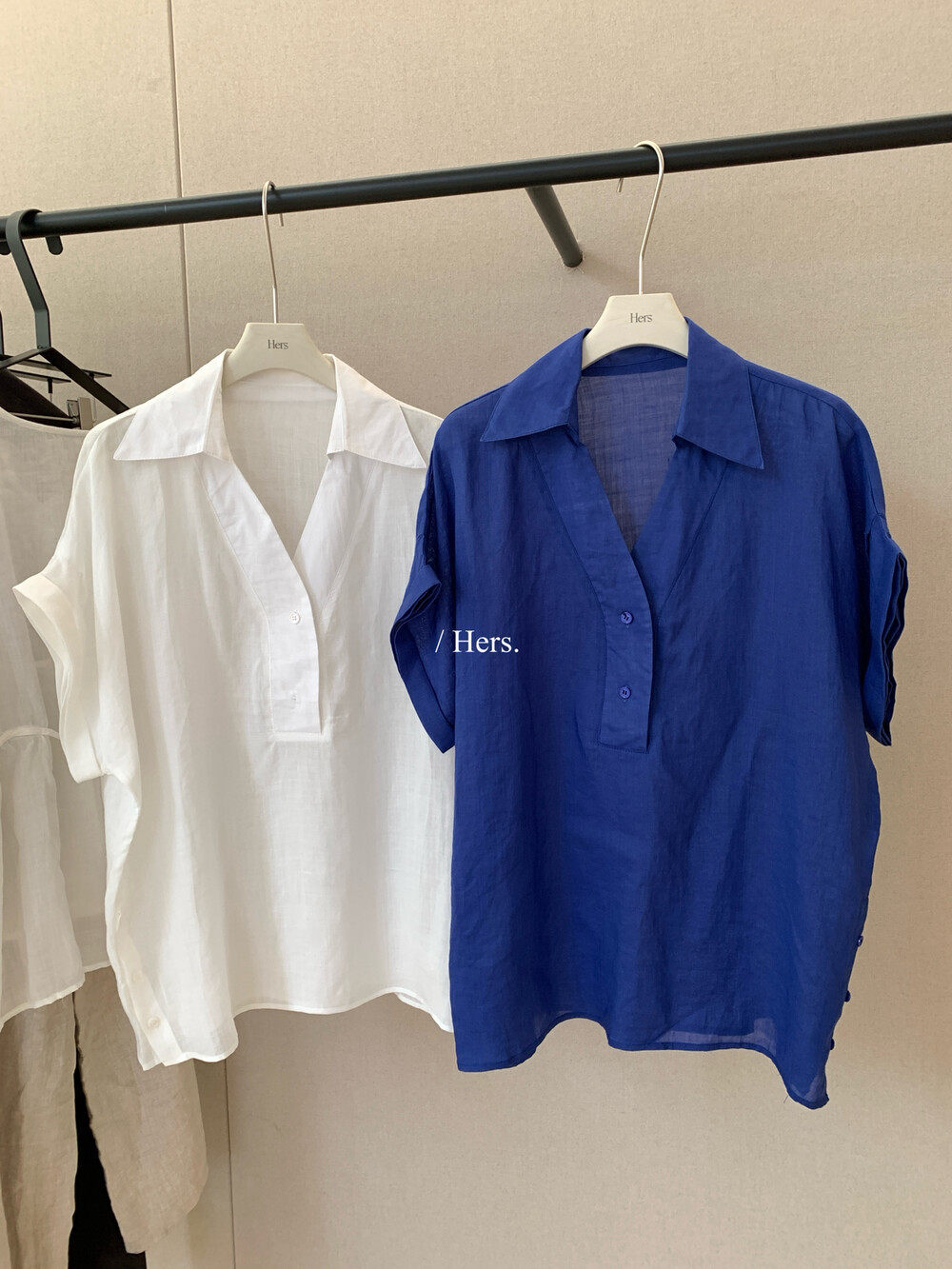 Áo sơ mi nữ linen tay ngắn cổ V phong cách Pháp — nghệ, màu hồng, màu trắng, màu mơ chi tiết 13