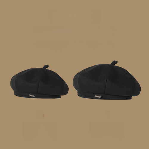 Black beret women's autumn and winter Japanese style big head beret hat ins internet celebrity face small octagonal painter hat