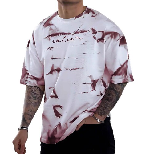 Summer Overseas Trade Men's Short Sleeve T-Shirt with 3D Print, Wholesale Trendy Crew Neck Short Sleeve Fitness Sports Base Layer Shirt