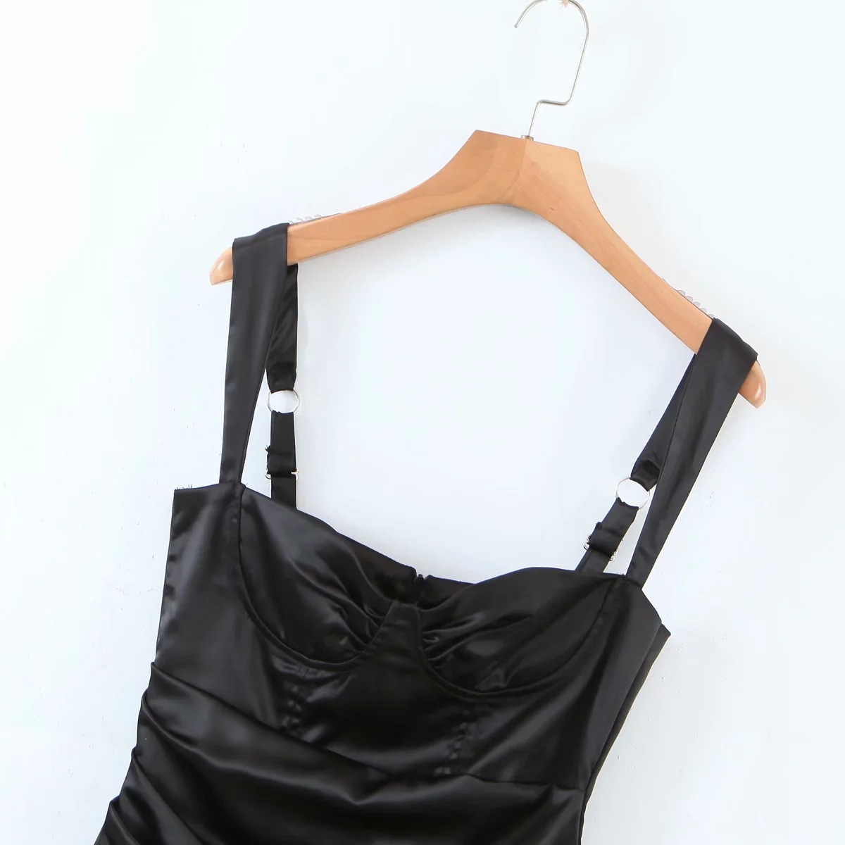 sexy pleated side slit suspender long dress NSHS39195