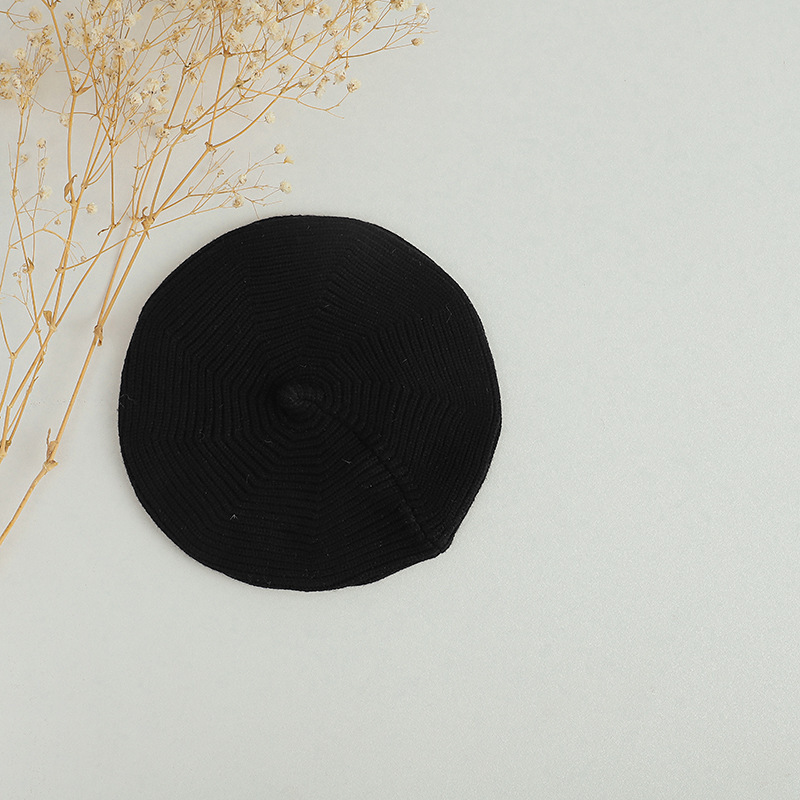 45-50cm 약 6 개월-4 세-탄성-검은 물결 모양의 니트 베레모