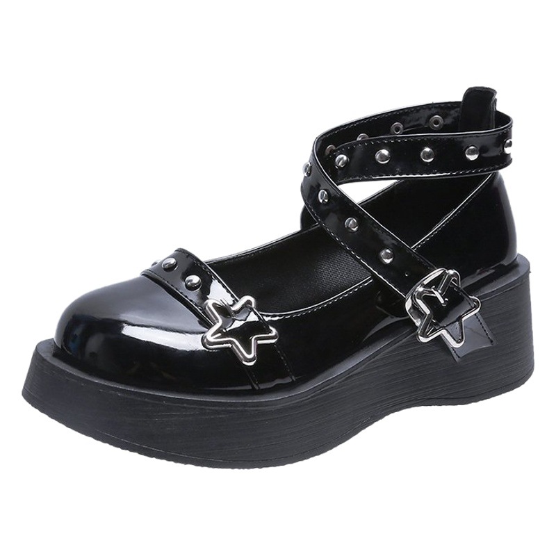 Platform shoes jk uniform shoes Lolita metal punk black loquis single shoes increased loli loli style