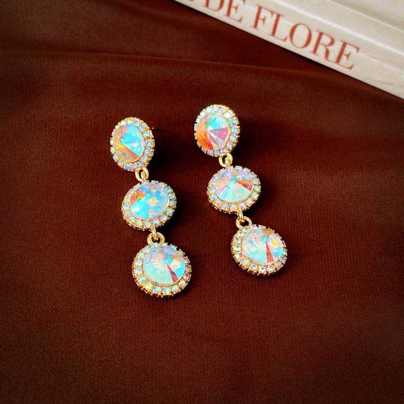 1 Pair Vintage Style Geometric Round Plating Inlay Alloy Rhinestones Drop Earrings display picture 3