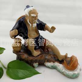 渔公 姜太公钓鱼 盆景假山人物摆设石湾陶瓷公仔厂家直销一件代发