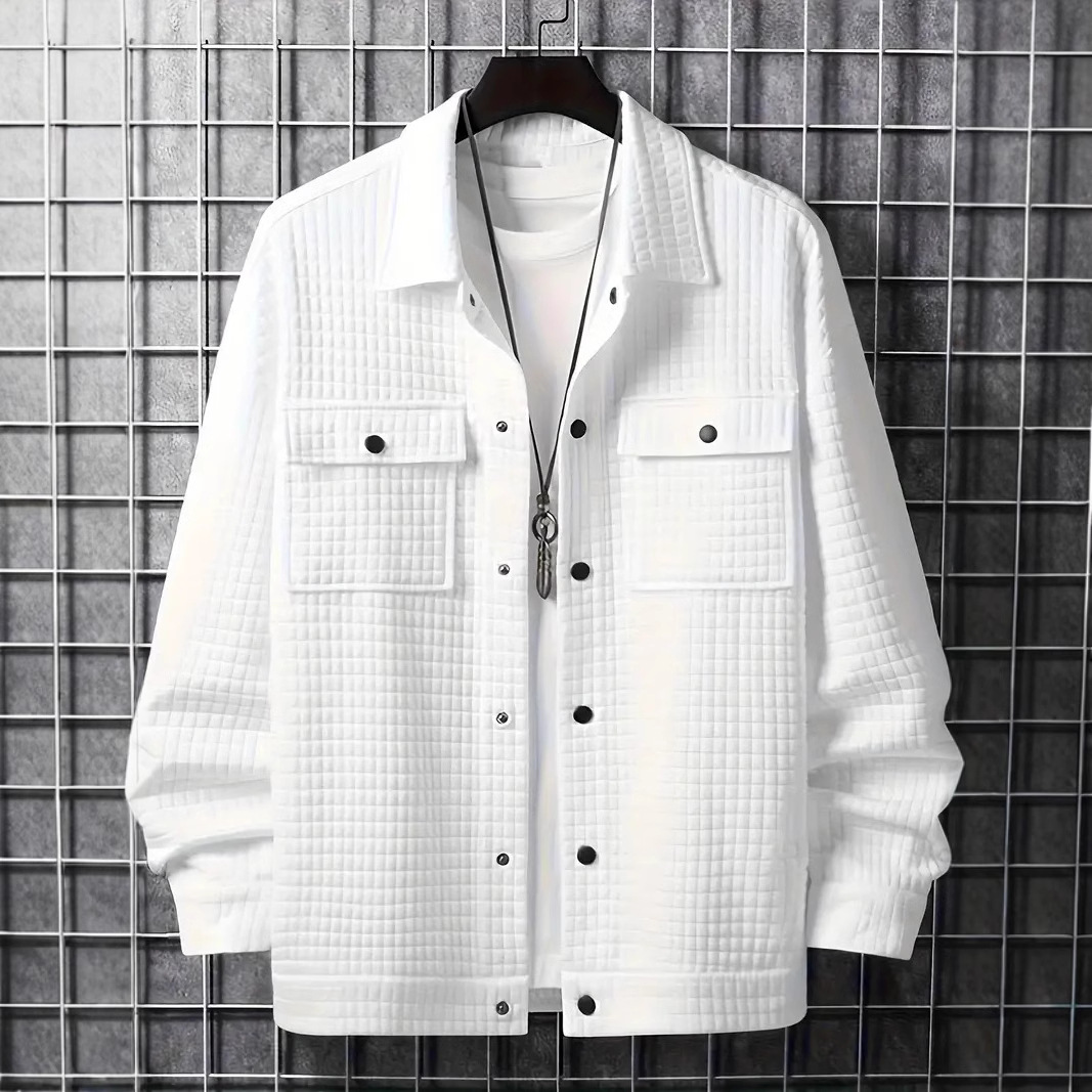 Men's Clothing New Spring And Autumn Men's Casual Jacquard Small Plaid Loose Coat Shirt_voghion.com