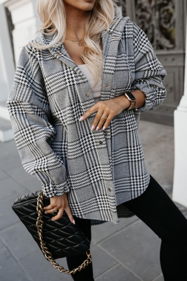 Damenbekleidung Herbst und Winter neue Kapuzenjacke mit Karomuster, lockerer, modischer, lässiger Wollmantel für Damen_voghion.com