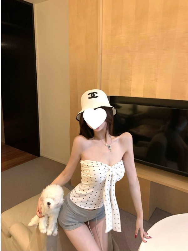 蝴蝶结系带波点吊带背心女夏季泰式辣妹一字肩抹胸小上衣绝美厂家|undefined