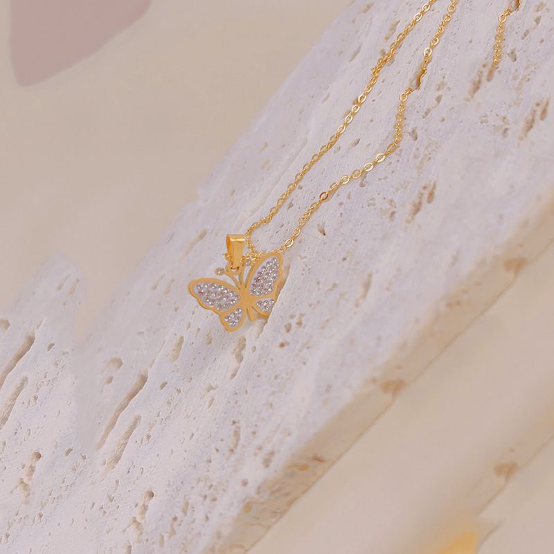 Fashion Butterfly Stainless Steel Plating Zircon Pendant Necklace 1 Piece