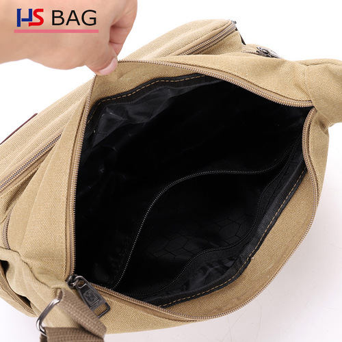 Men's Large Capacity Canvas Single Shoulder Bag Business Travel Multi-layer Men's Crossbody Bag Outdoor Leisure New Korean Style Backpack