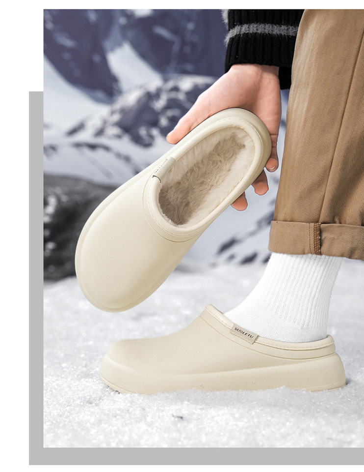 Dép bông nam mùa đông lót lông giữ ấm, chất liệu latex POE không thấm nước chống trượt, kiểu bao mũi — Gạo trắng, màu mơ, màu xám nhạt chi tiết 15