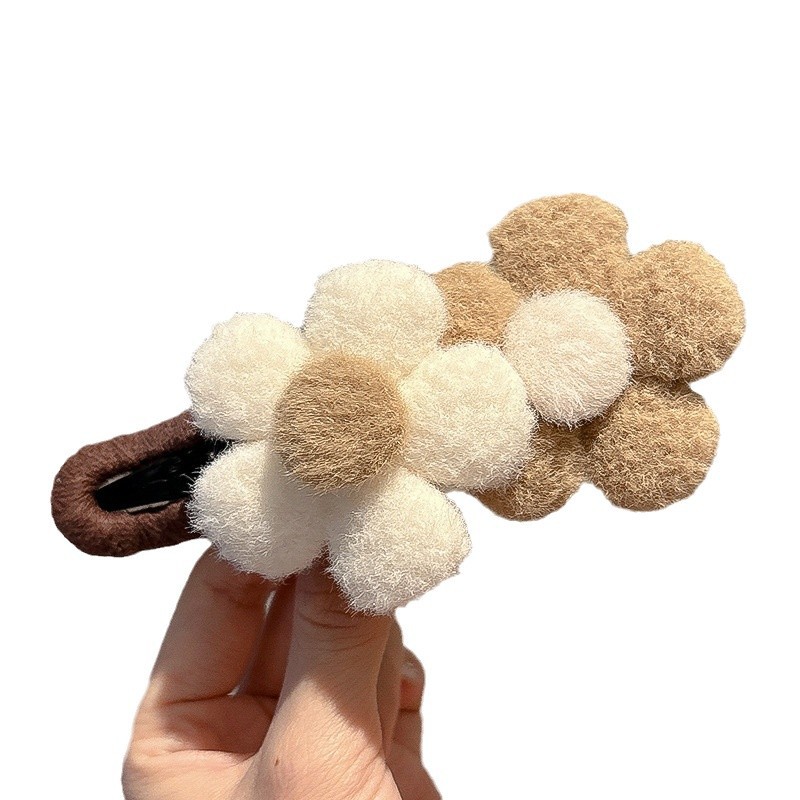 Horquilla de flores de felpa de otoño e invierno, clip de agarre de temperamento de alto nivel femenino