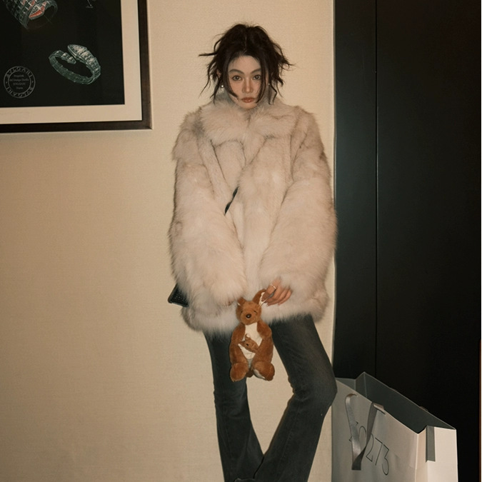 Divine Girl Faux Fox Fur Eco-Friendly Fur Coat 2024 Winter New Short Women's Clothing Young Mao Mao Coat