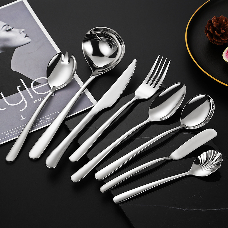 Elegant knife, fork and spoon 304 stainless steel tableware high-end thickened spoon, fork, bright Hotel soup spoon, steak knife and fork