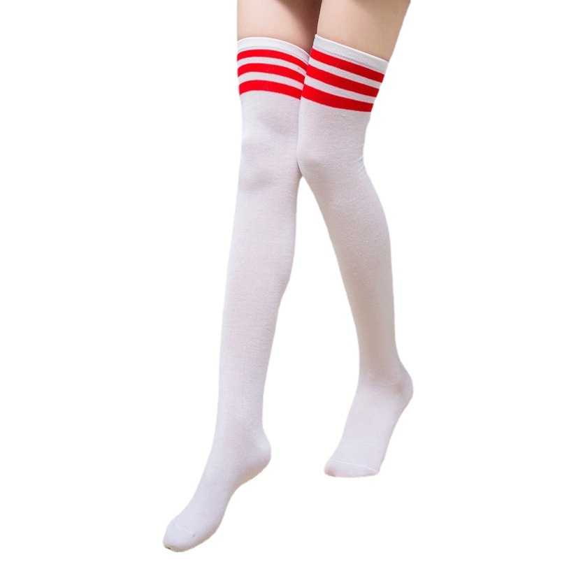 Medias transfronterizas medias tres barras a rayas calcetines largos hasta la rodilla baile estilo universitario calcetines de algodón para mujer