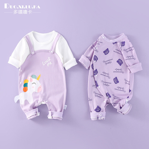 A drop-shipping newborn baby jumpsuit, spring and autumn pure cotton, cute long-sleeved romper, male and female baby full month