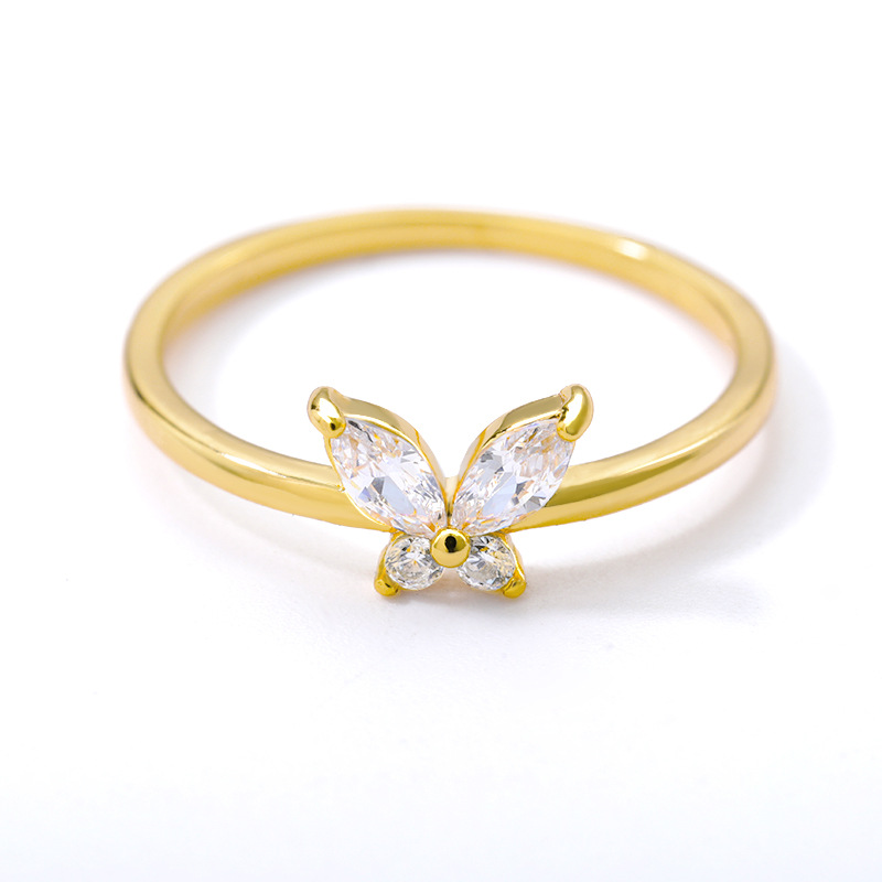 New Gold-plated Butterfly Zircon Ring display picture 6