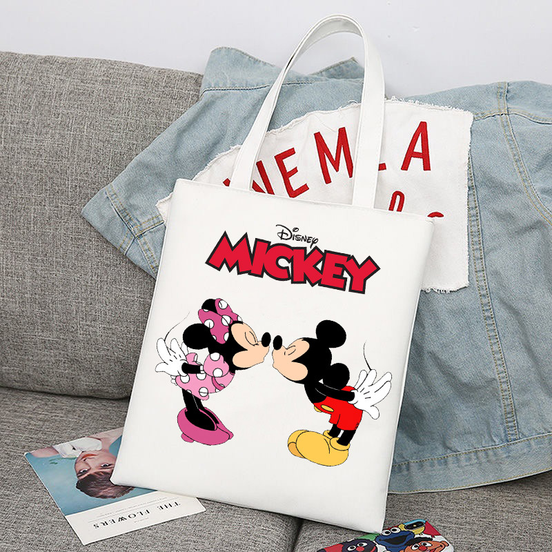 Mickey Minnie Mouse impreso bolsa de lona bolso de hombro bolso plegable bolso de compras