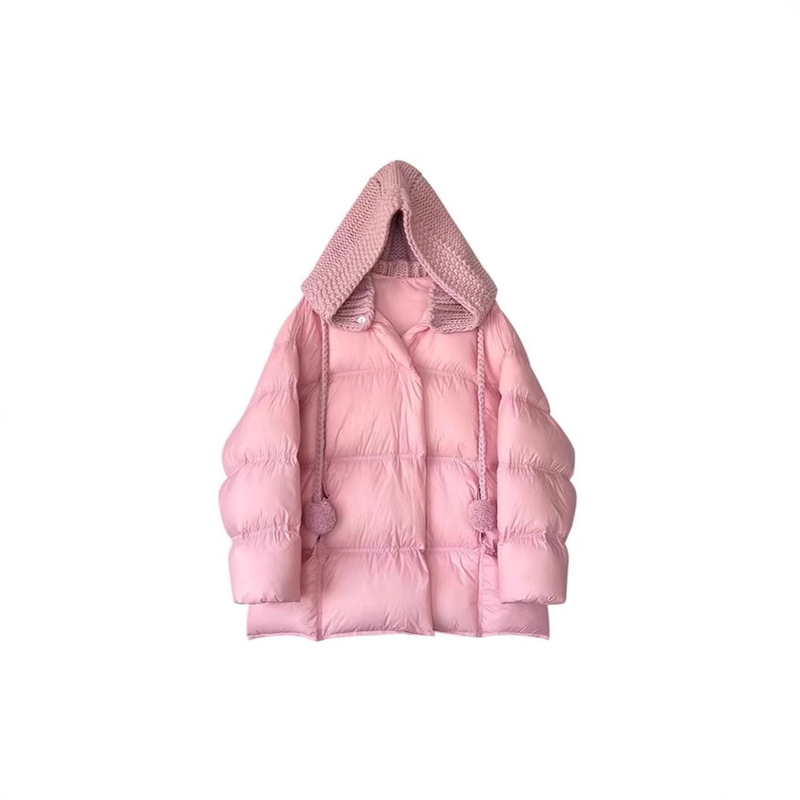 Korean Sweet Winter New down Jacket Women's Knitted Hat Spliced Bread Outwear Versatile Warm White Duck down Jacket Korean Sweet Winter New down Jacket Women's Knitted Hat Spliced Bread Outwear Versatile Warm White Duck down Jacket