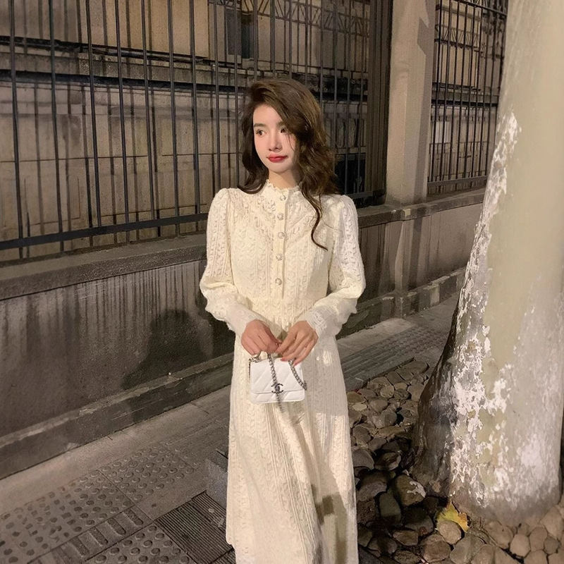 Wear with Coat and Inner Skirt 2025 New Autumn and Winter White Lace Dress Women's Long Skirt with High-End and Sweet Feel Wear with Coat and Inner Skirt 2025 New Autumn and Winter White Lace Dress Women's Long Skirt with High-End and Sweet Feel