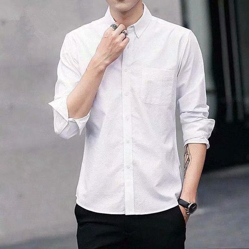 Men's Long-Sleeve Shirt 2025 Autumn New Arrival Slim Fit Korean Style Trendy Solid Color Loose Collar Shirt Casual Outerwear