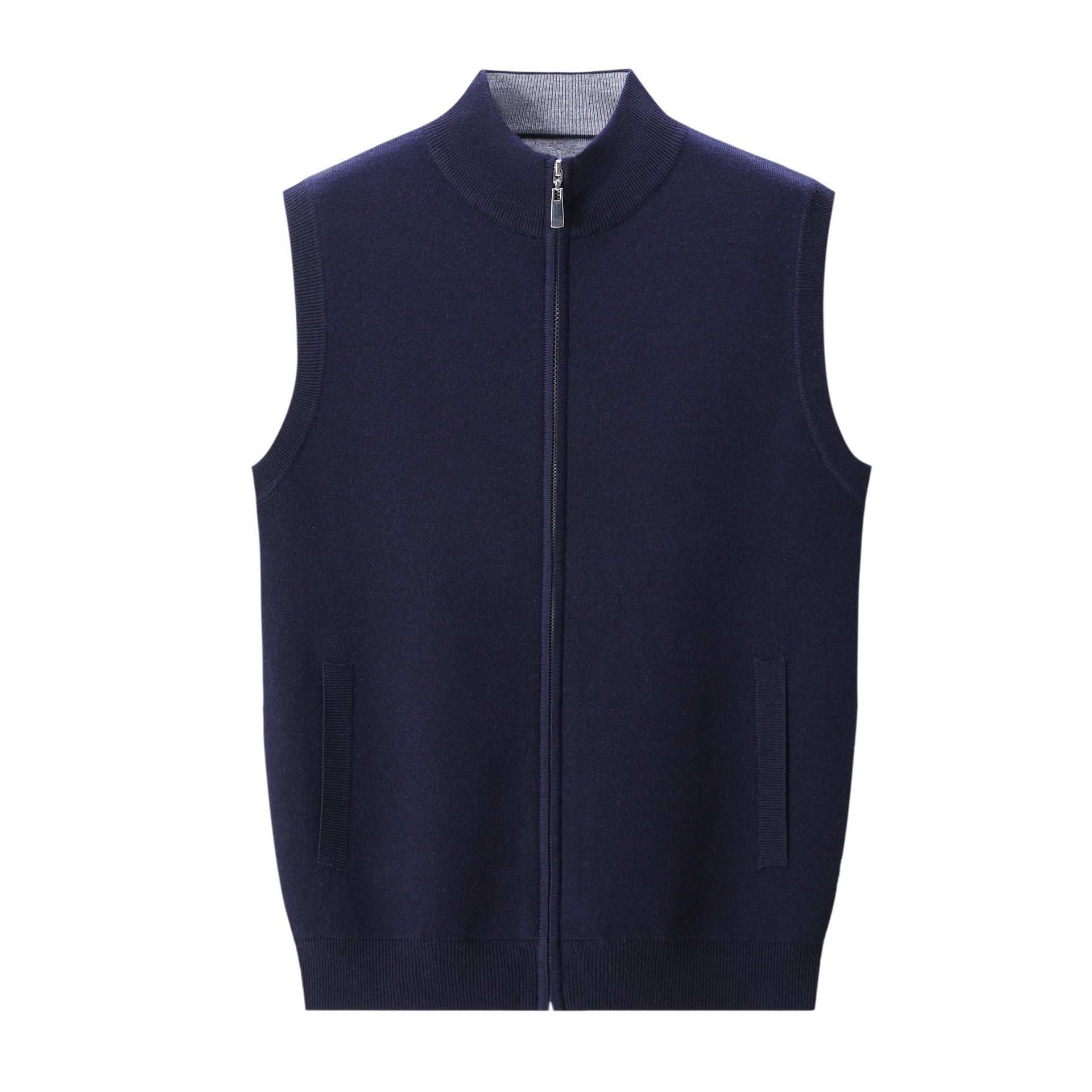 Sleeveless Wool Vest for Men 2026 New Style Men's Stand-Up Collar Vest Business Casual Zipper Cardigan with Pockets
