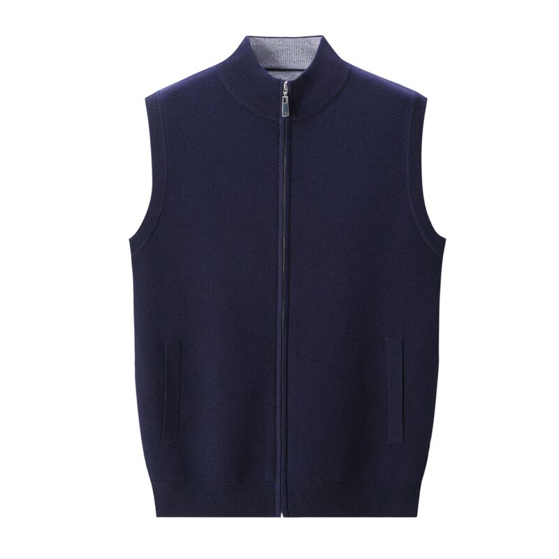 Sleeveless Wool Vest for Men 2026 New Style Men's Stand-Up Collar Vest Business Casual Zipper Cardigan with Pockets