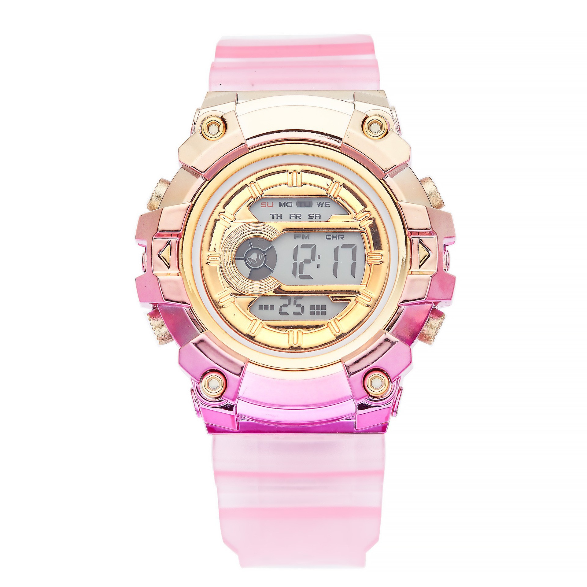 Reloj electrónico de alarma de disco de tendencia estudiantes de color gradiente correa transparente nocturna relojes electrónicos en stock