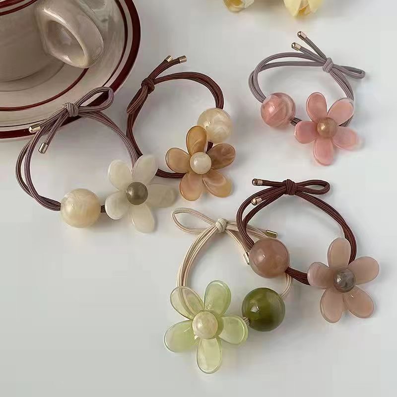 High Elastic Flower Rubber Band Hair Tie 2 Yuan Store Korean Style Hair Accessories Headdress Popular Style Acrylic Girls Hair Tie