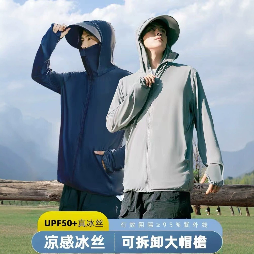 Одежда для защиты от солнца из ледяного шелка для мужчин, защита от ультрафиолета, тонкая, дышащая, солнцезащитная одежда, куртка для рыбалки на открытом воздухе, оптовая продажа от производителя, модный бренд