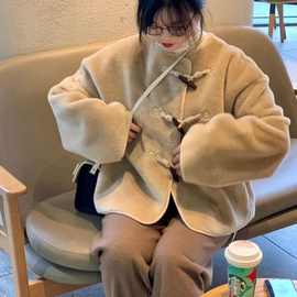 2025冬季新款牛角扣甜美休闲加厚韩版皮草外套女毛毛大衣图片色