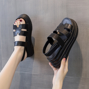 Platform Sandals Women's 2025 Summer New Style Small Fragrance Thick Sole Increased Small Easiest for Match Velcro Sandals for Women