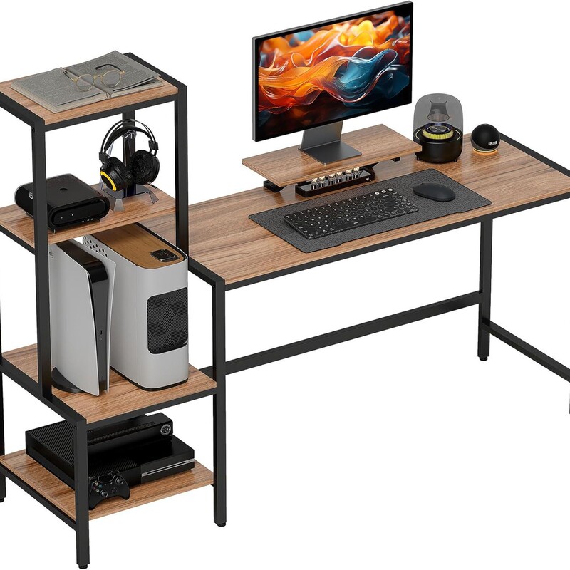 Computer Desk with a Flip-Up Four-Tier Storage Shelf and Monitor Stand, Suitable for Home Office Settings Computer Desk with a Flip-Up Four-Tier Storage Shelf and Monitor Stand, Suitable for Home Office Settings