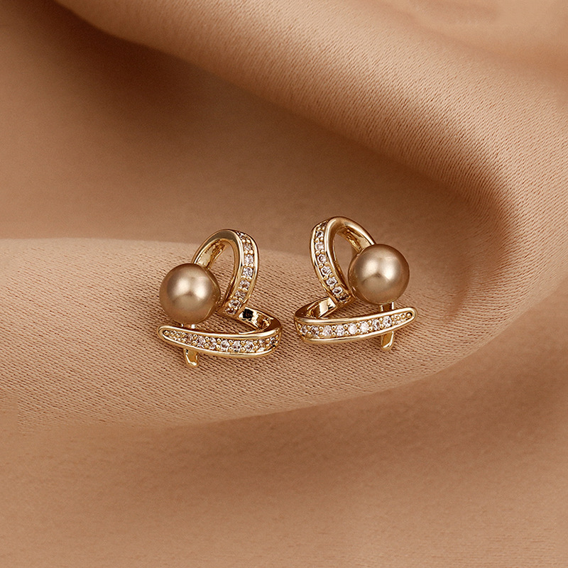 10g Weight 1 Pair Sweet Heart Shape Copper Inlay Artificial Pearls Zircon Ear Studs