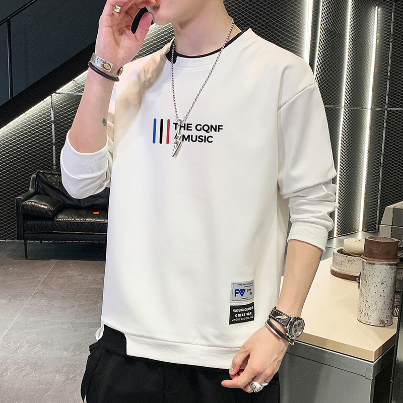 Suéter de cuello redondo para hombres primavera y otoño nuevo estilo americano casual camiseta de manga larga marca de moda masculina suelta camiseta de base grande