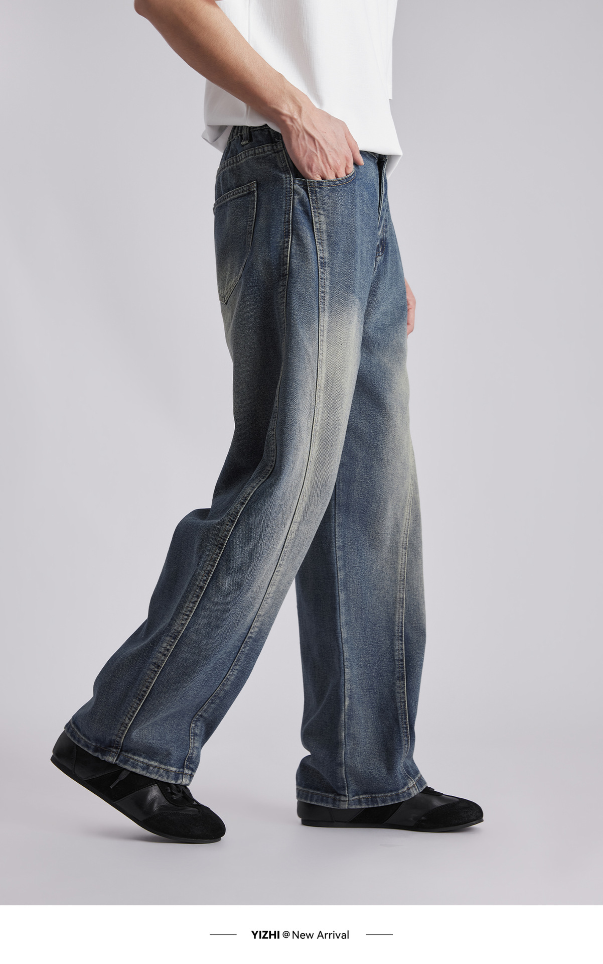 Quần jean nam ống rộng phong cách Mỹ, vải denim mềm mại thoáng mát — đen chi tiết 10