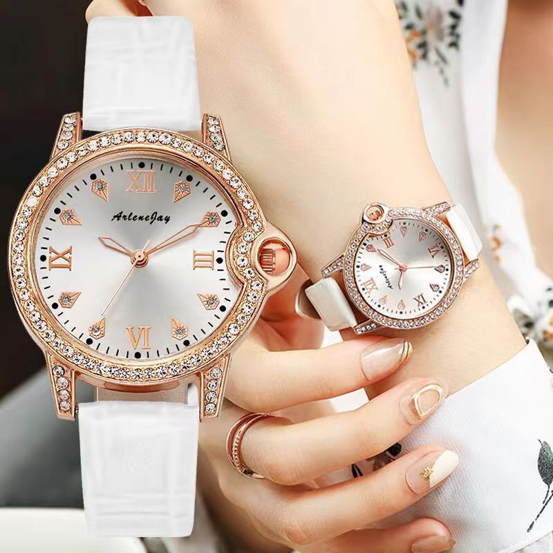 2023 New Women's Leather Watchband Diamond Roman Numerals Dial Quartz Watch Fashion Trend Women's Watch