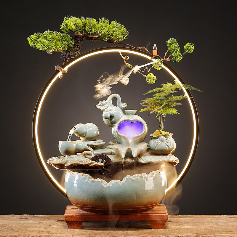 Fulu Double Full Flowing Water Ornaments Creative Chinese Style Fountain Office Living Room Desktop Decoration Opening Gift