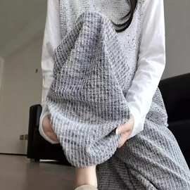 早秋氛围感灰色格子直筒休闲裤女2026新款宽松慵懒显瘦阔腿拖地裤