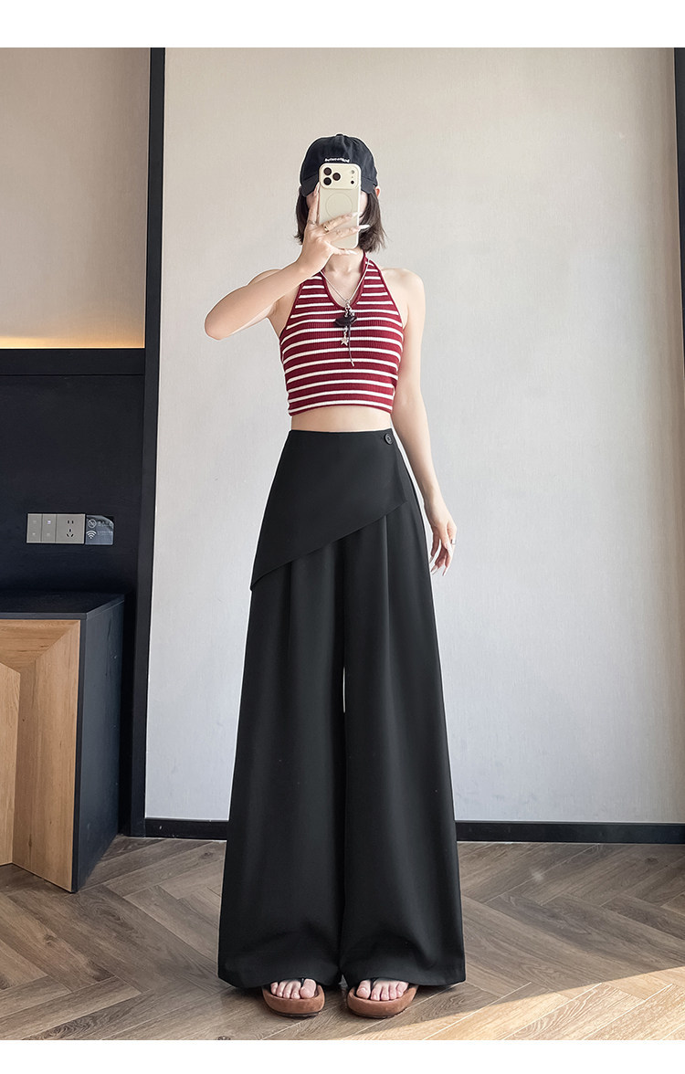 Quần culottes nữ ống rộng phối mảnh giả hai dây, cạp cao tạo dáng thon gọn — Xám kéo dài chi tiết 39